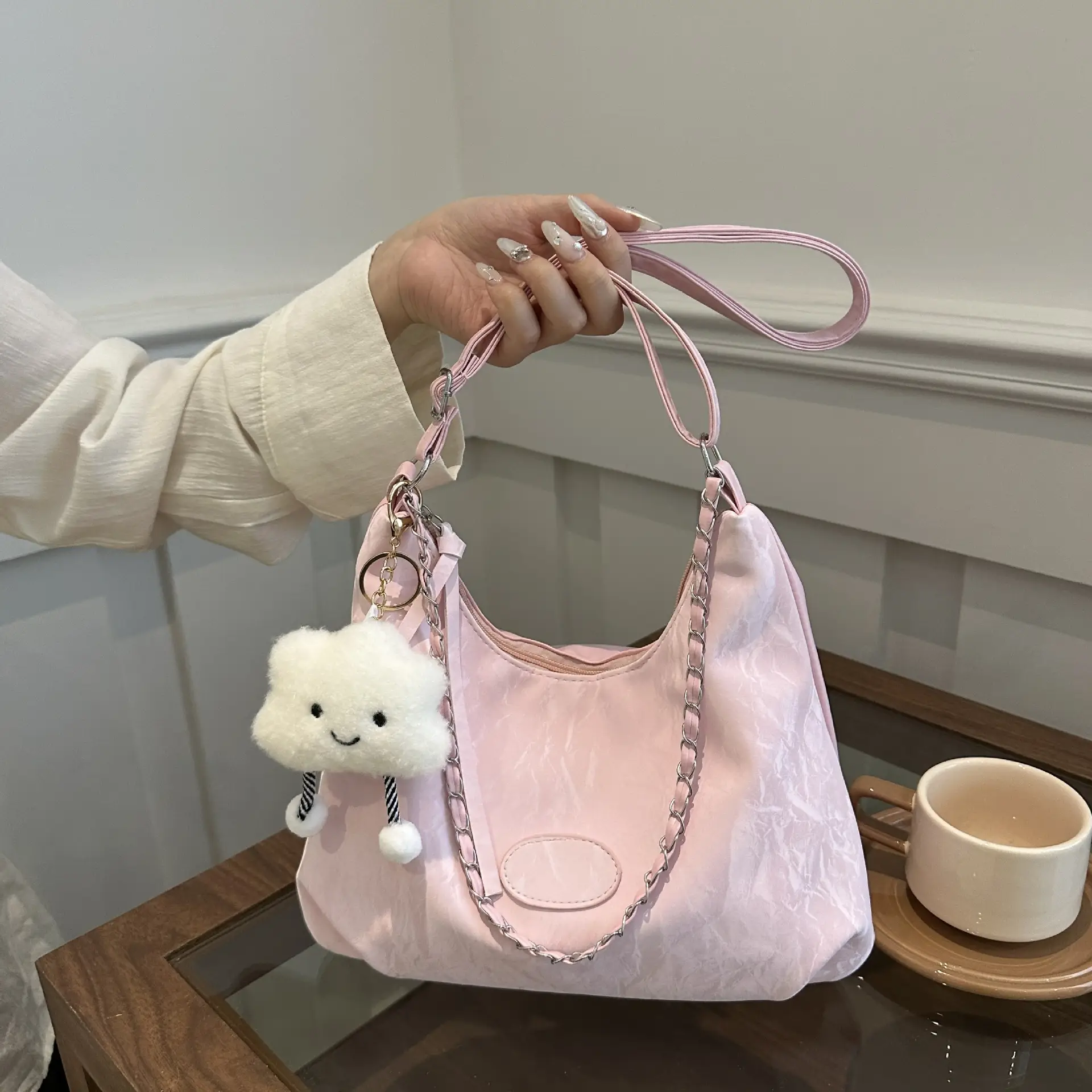 Pink Crossbody Bag for Women with Chain Strap - Image 11