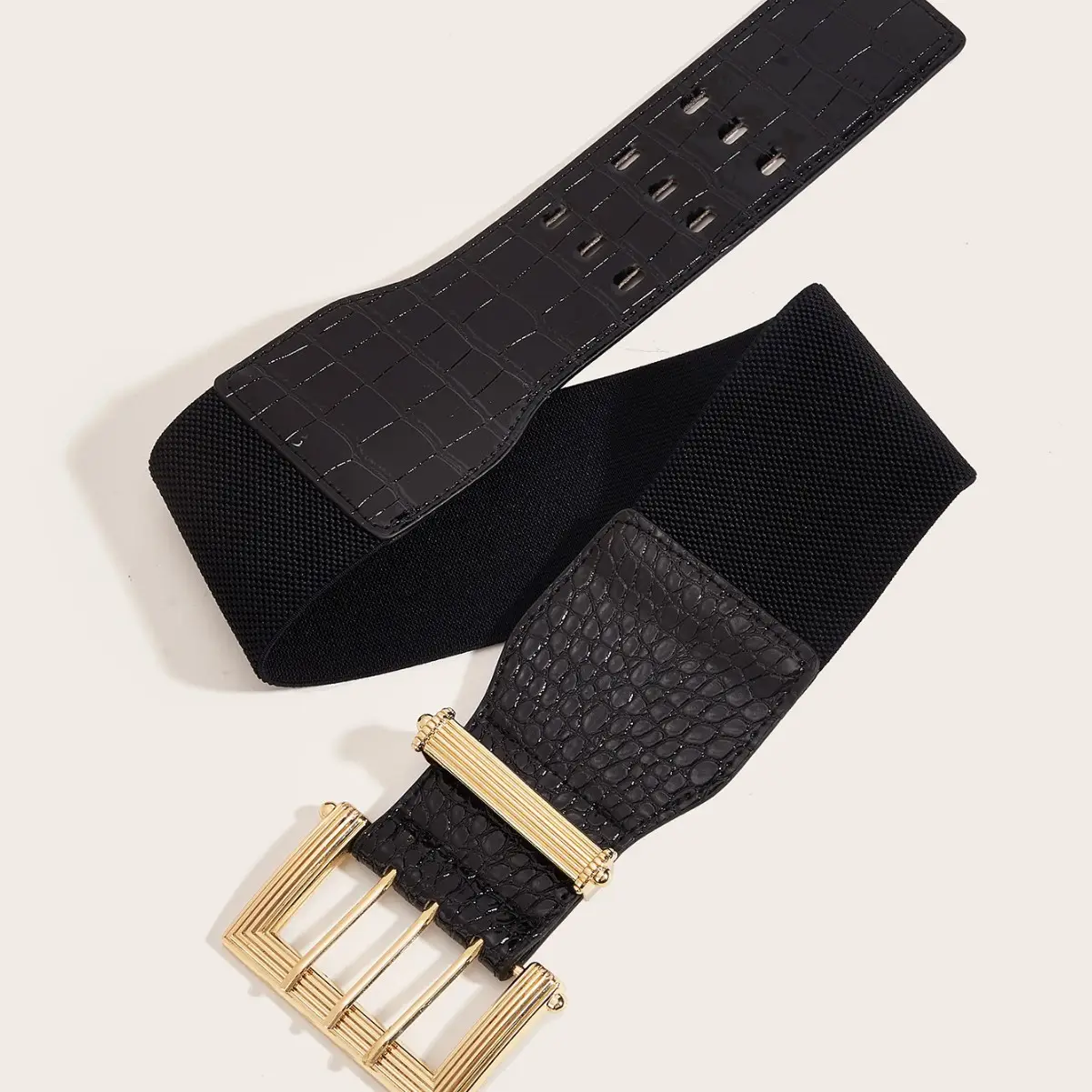 Black Croc Belt with Gold Buckle for Women - Image 4