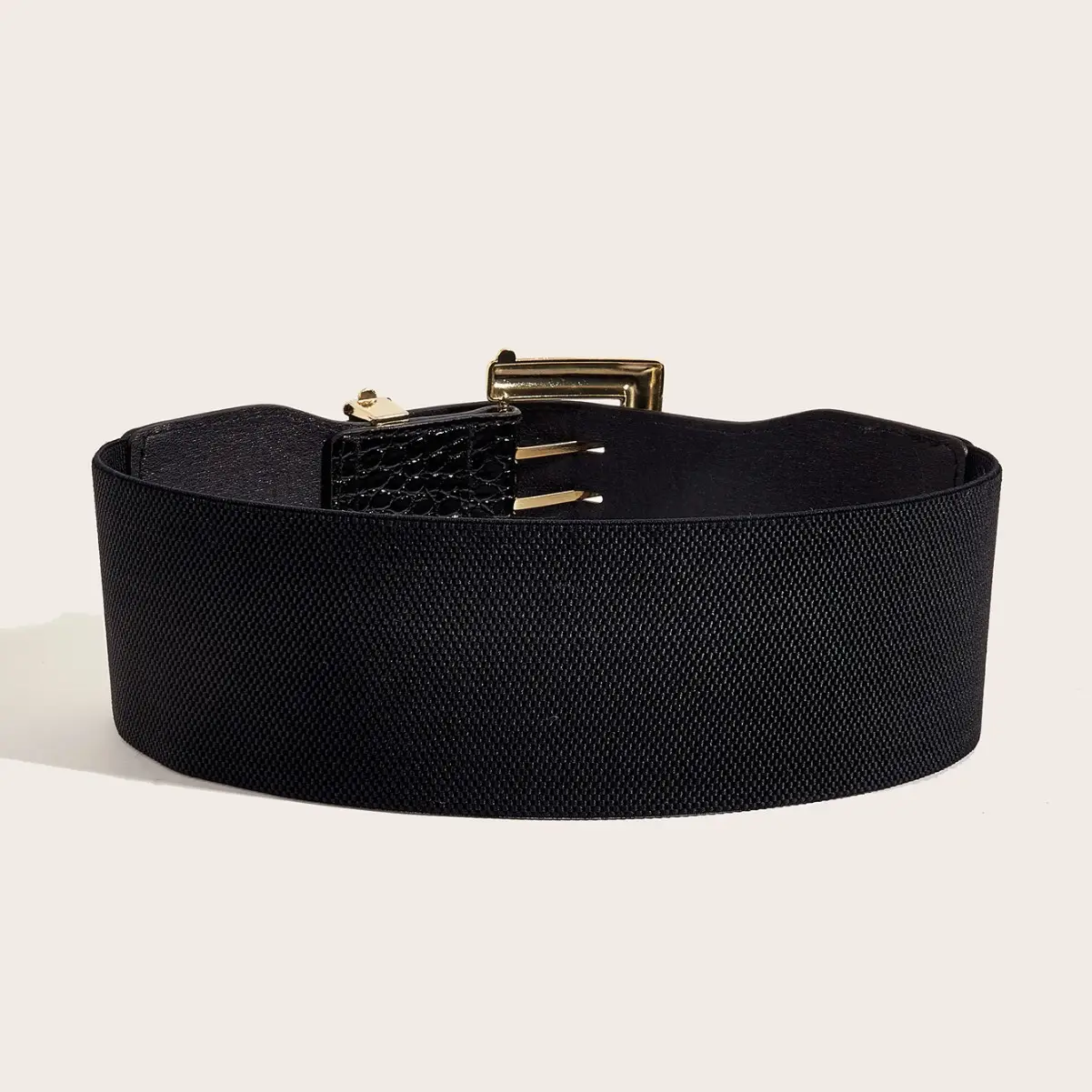 Black Croc Belt with Gold Buckle for Women - Image 5