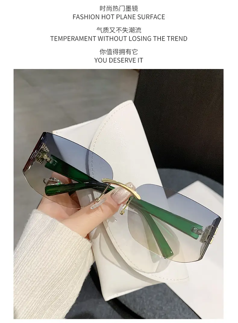 Miaojia Y2K Curved Sunglasses Green Transparent Square Frame — feature 12