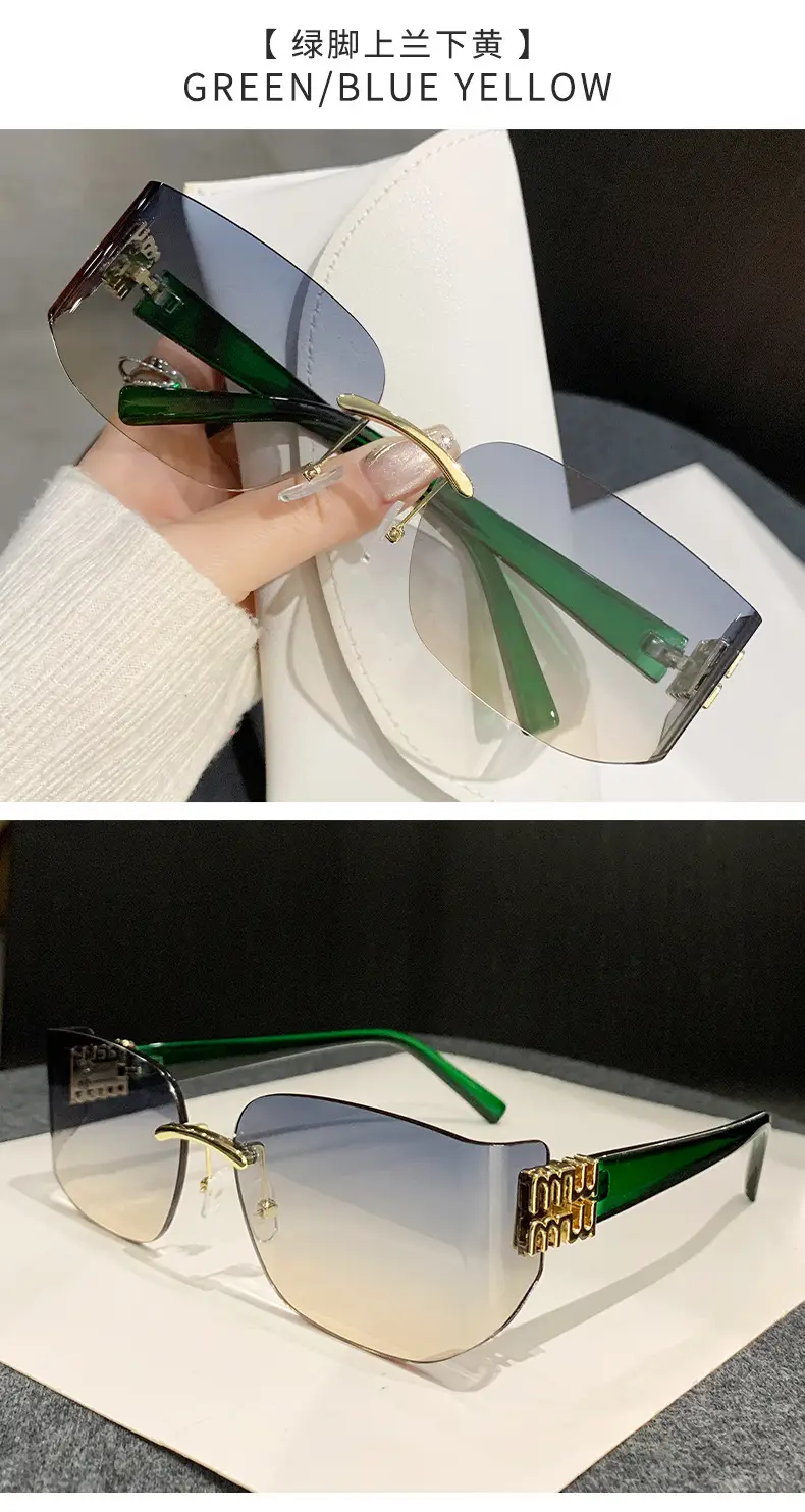 Miaojia Y2K Curved Sunglasses Green Transparent Square Frame — feature 21