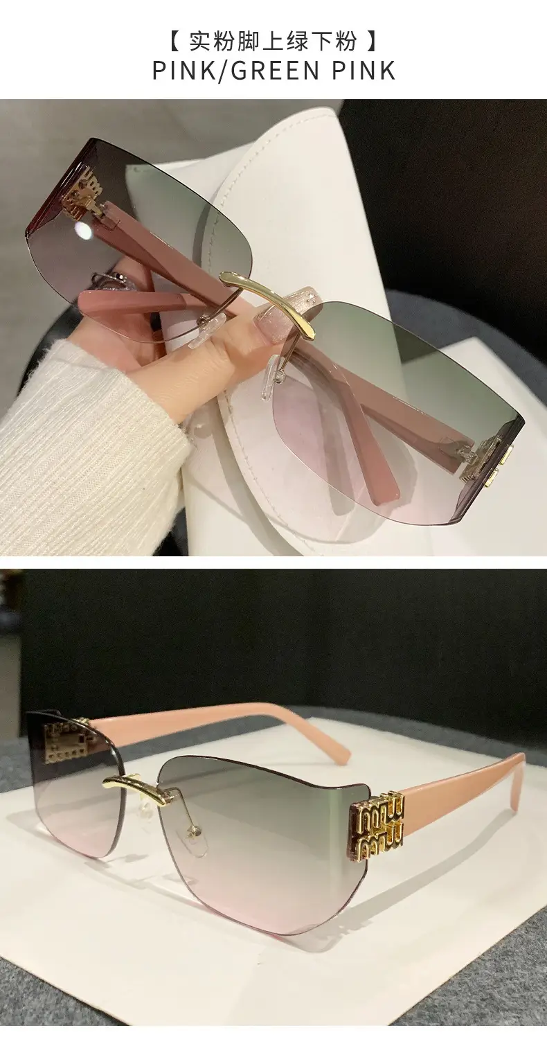 Miaojia Y2K Curved Sunglasses Green Transparent Square Frame — feature 23