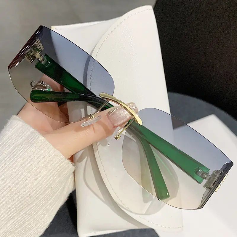 Miaojia Y2K Curved Sunglasses Green Transparent Square Frame