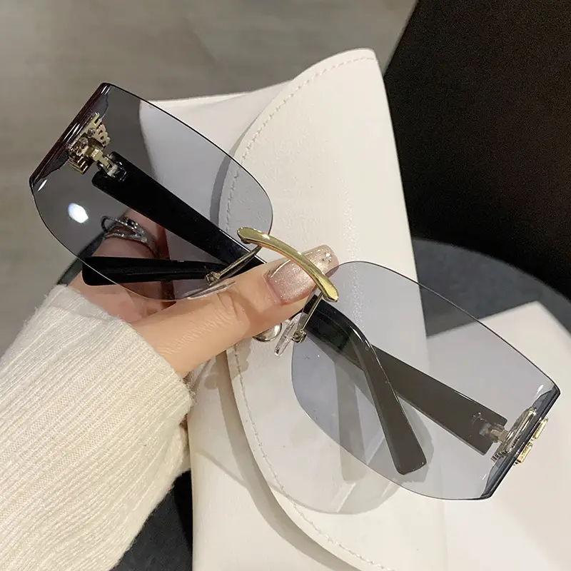Miaojia Y2K Curved Sunglasses Green Transparent Square Frame