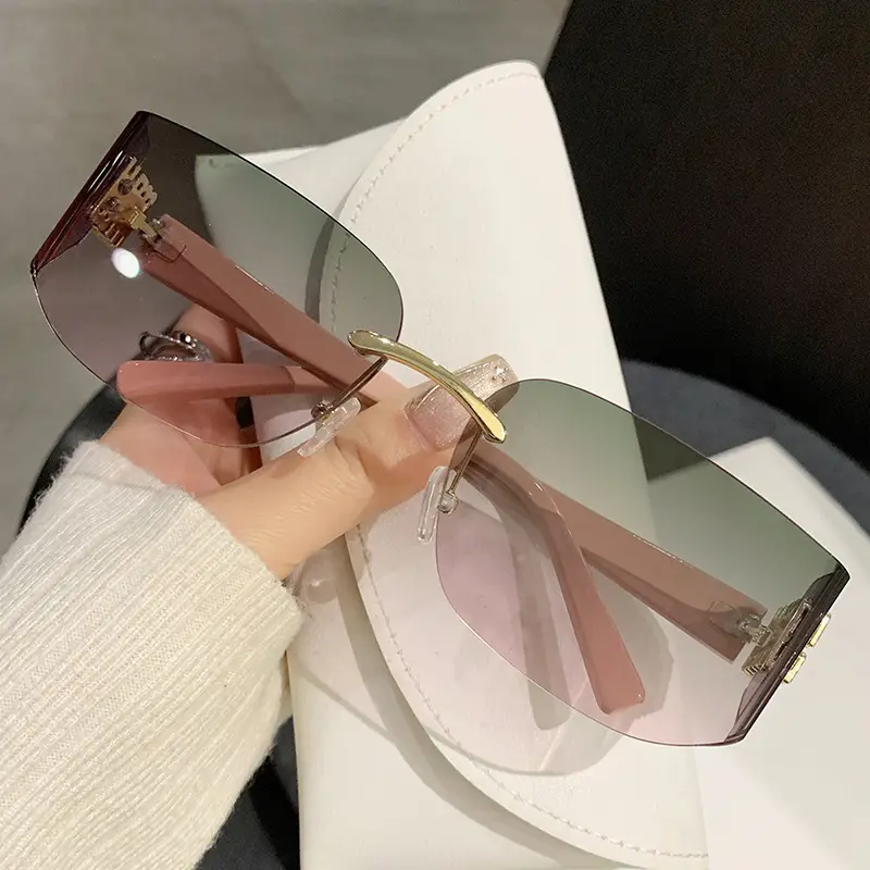 Miaojia Y2K Curved Sunglasses Green Transparent Square Frame