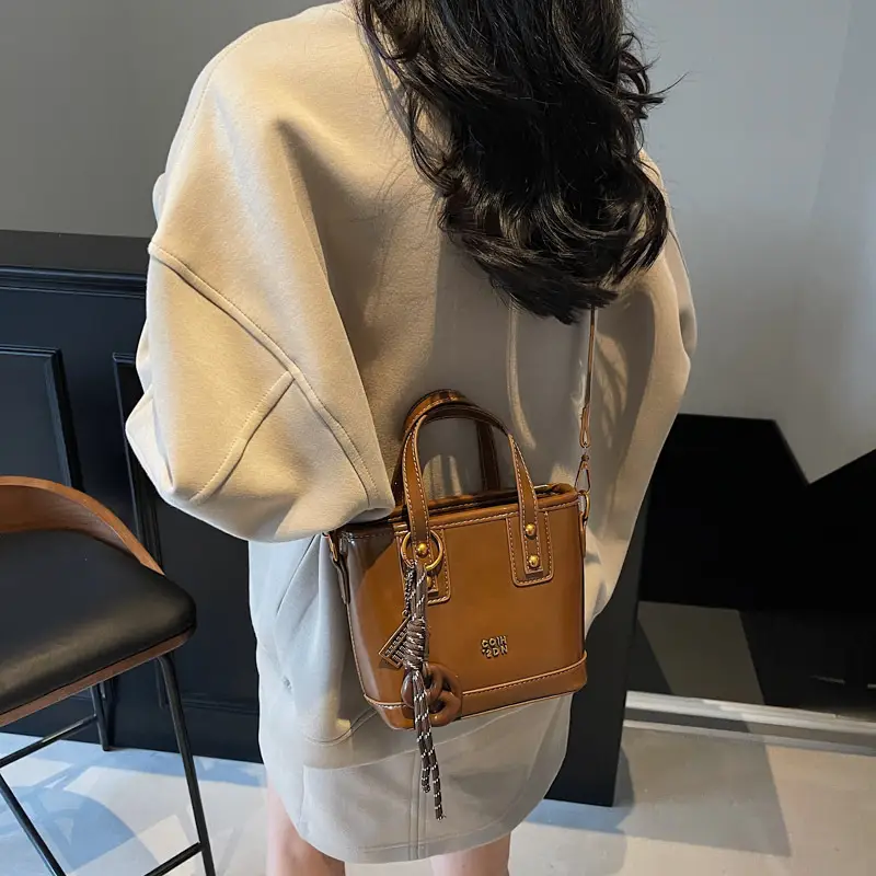 Korean Style Brown Leather Shoulder Crossbody Bag Women 2024