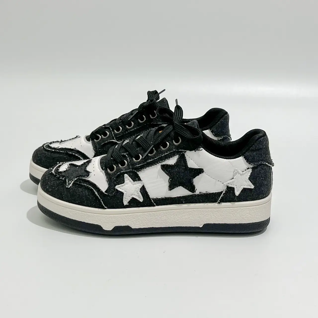 Women Star Sneakers Low Top Thick Sole Breathable Canvas