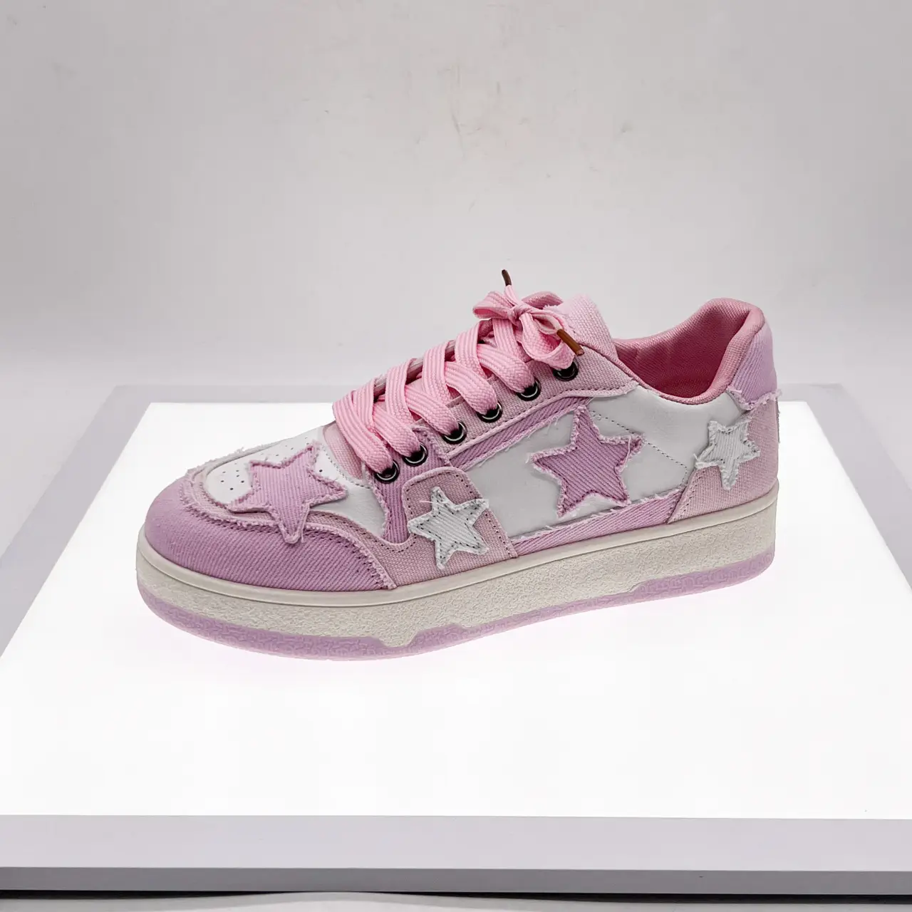 Women Star Sneakers Low Top Thick Sole Breathable Canvas