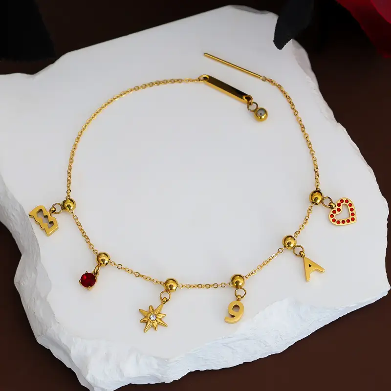 Stainless Steel Heart Pendant Necklace with Colored Diamonds - Image 12