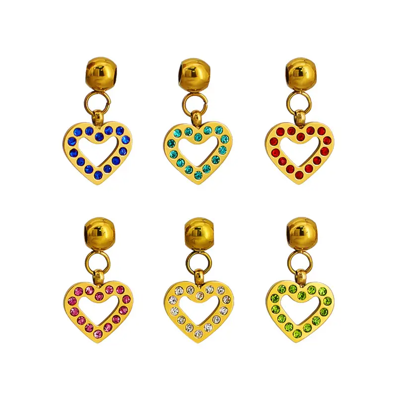 Stainless Steel Heart Pendant Necklace with Colored Diamonds - Image 13