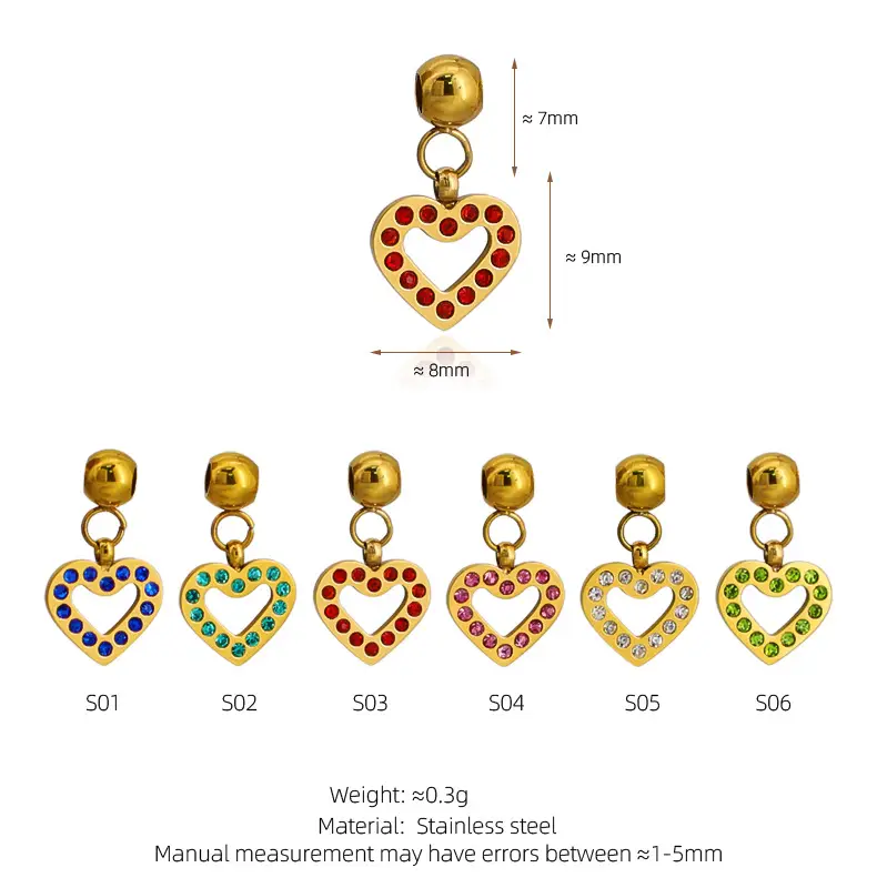 Stainless Steel Heart Pendant Necklace with Colored Diamonds — feature 4
