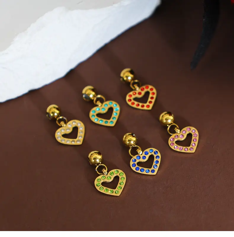 Stainless Steel Heart Pendant Necklace with Colored Diamonds — feature 7