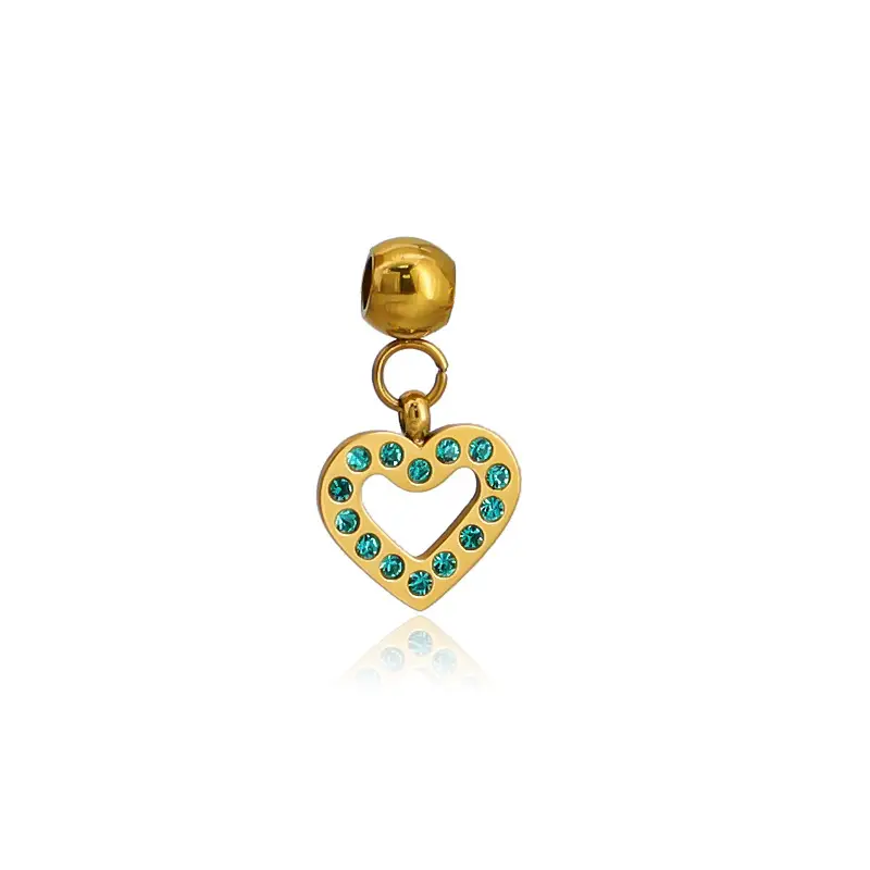 Stainless Steel Heart Pendant Necklace with Colored Diamonds - Image 2