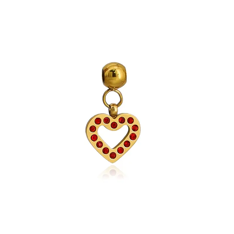 Stainless Steel Heart Pendant Necklace with Colored Diamonds - Image 3