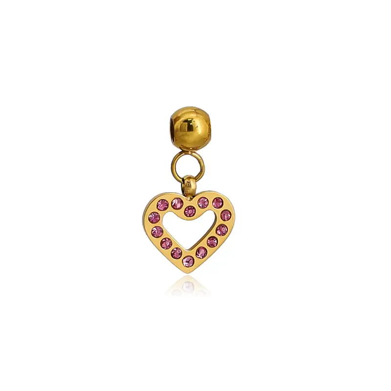 Stainless Steel Heart Pendant Necklace with Colored Diamonds - Image 4