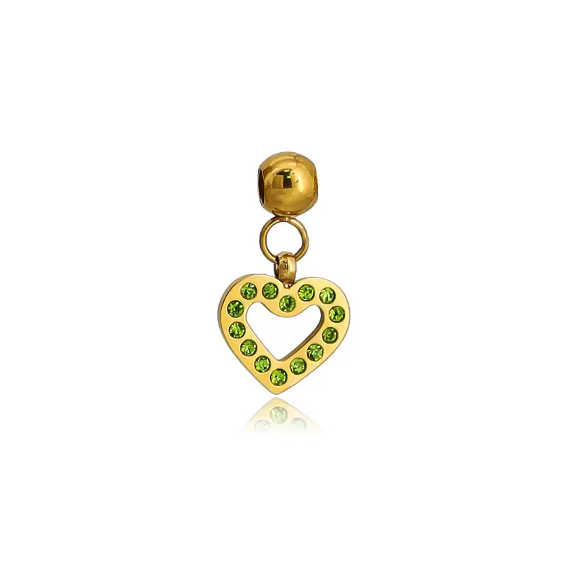 Stainless Steel Heart Pendant Necklace with Colored Diamonds - Image 6
