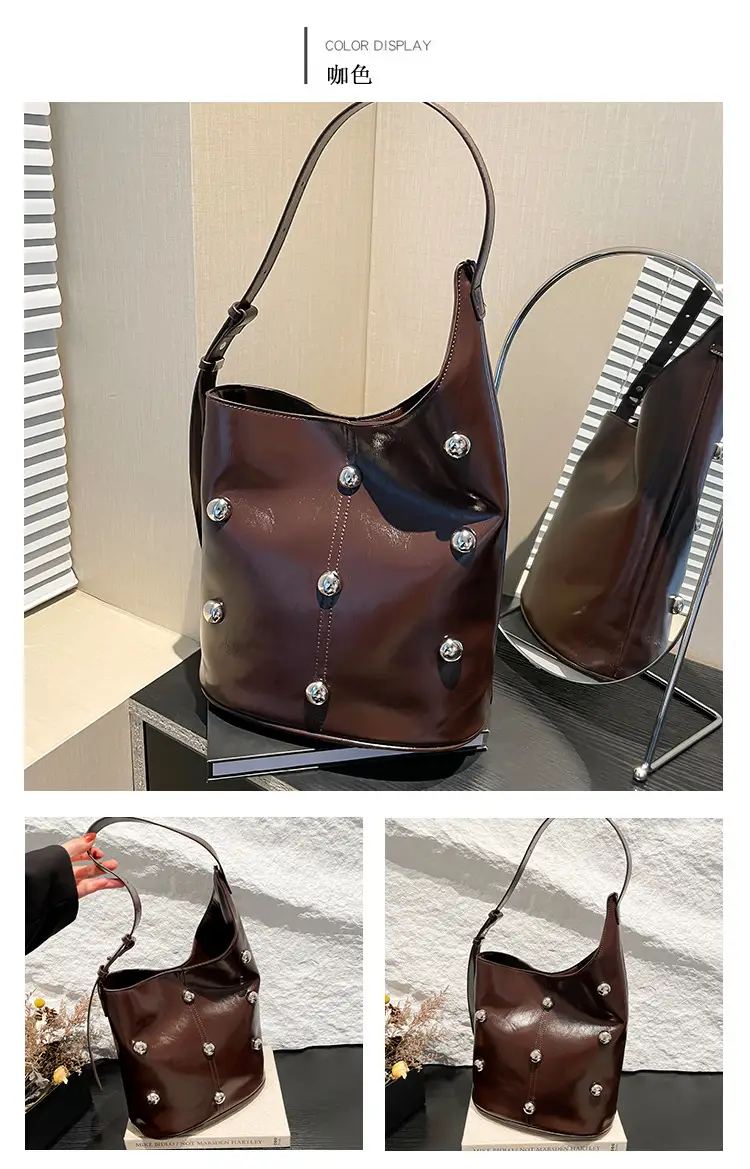 Women's Rivet Bucket Bag Brown Winter 2024 — feature 11