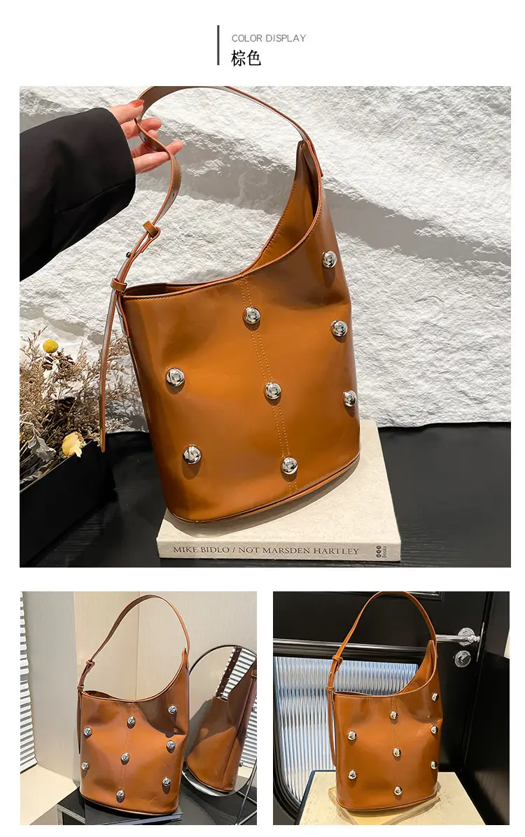 Women's Rivet Bucket Bag Brown Winter 2024 — feature 12