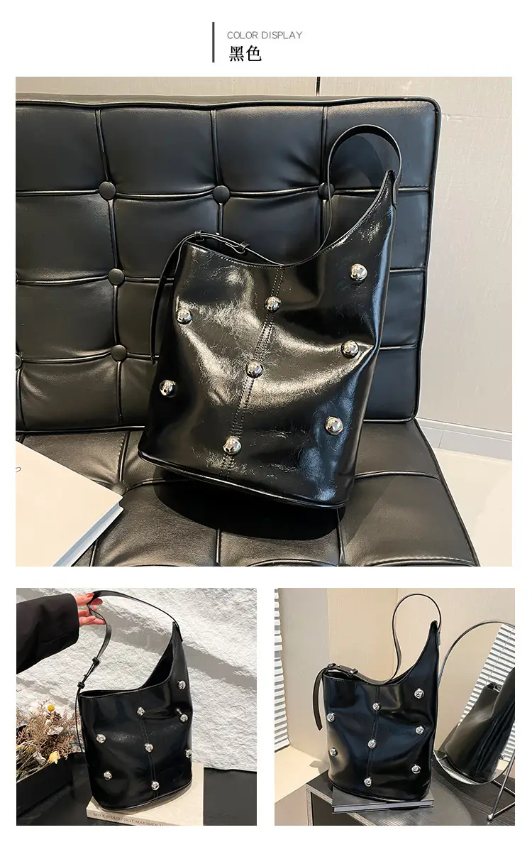 Women's Rivet Bucket Bag Brown Winter 2024 — feature 13