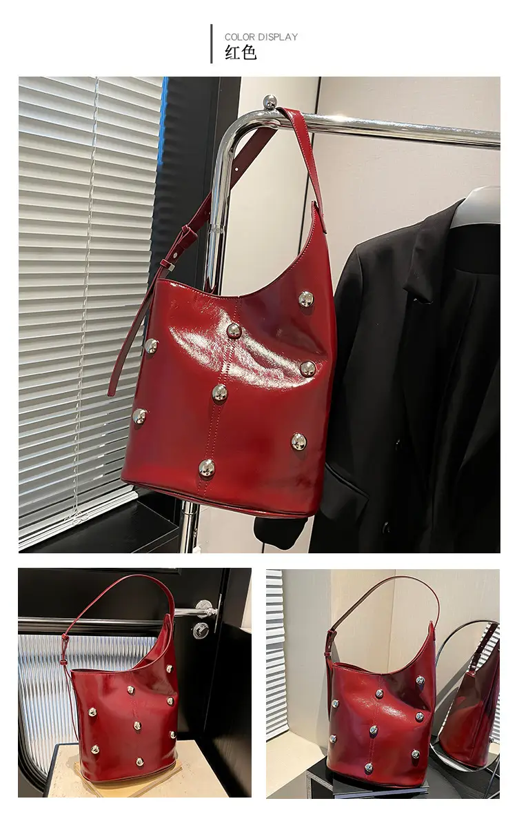 Women's Rivet Bucket Bag Brown Winter 2024 — feature 14