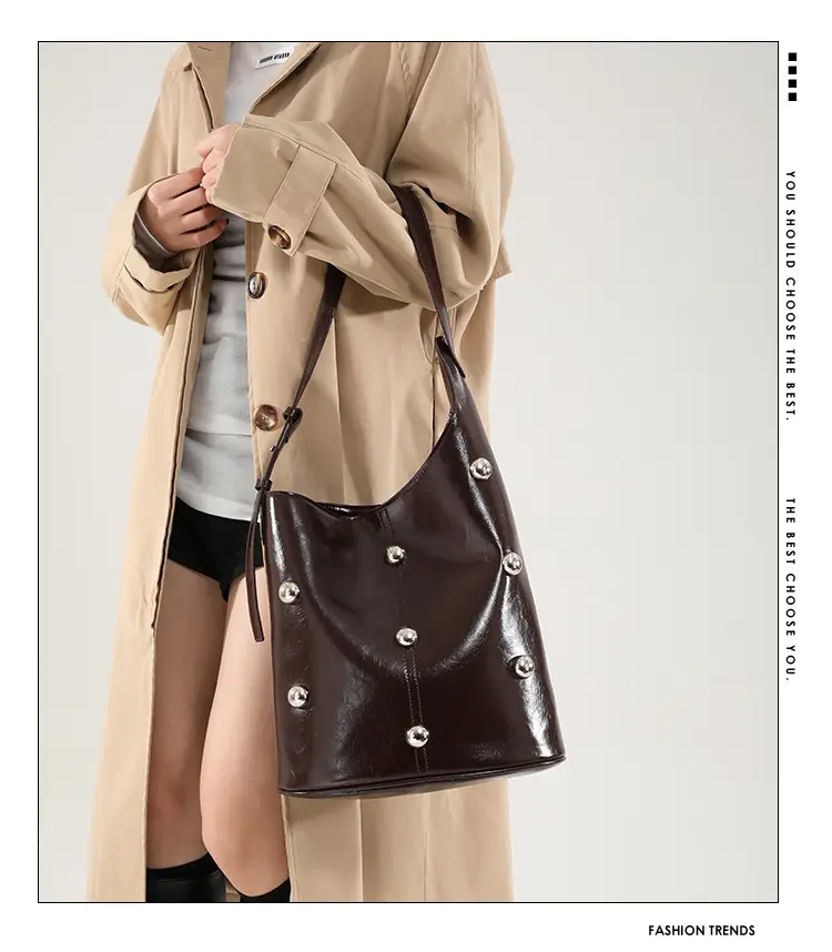 Women's Rivet Bucket Bag Brown Winter 2024 — feature 2