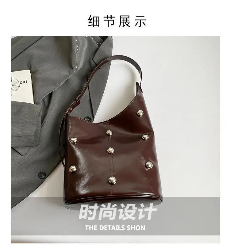 Women's Rivet Bucket Bag Brown Winter 2024 — feature 4