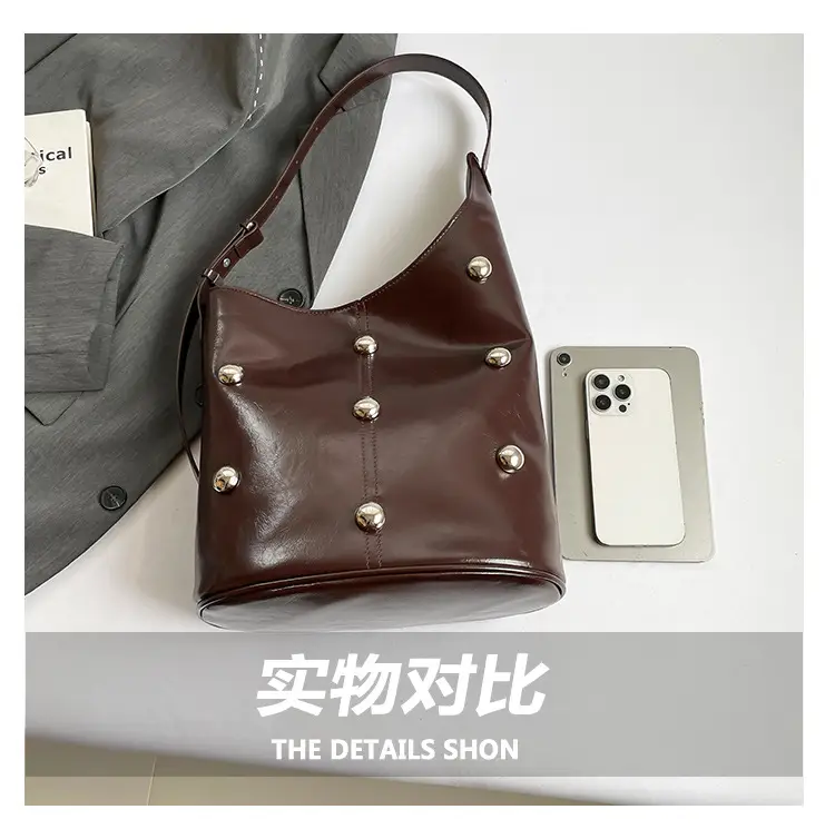 Women's Rivet Bucket Bag Brown Winter 2024 — feature 7