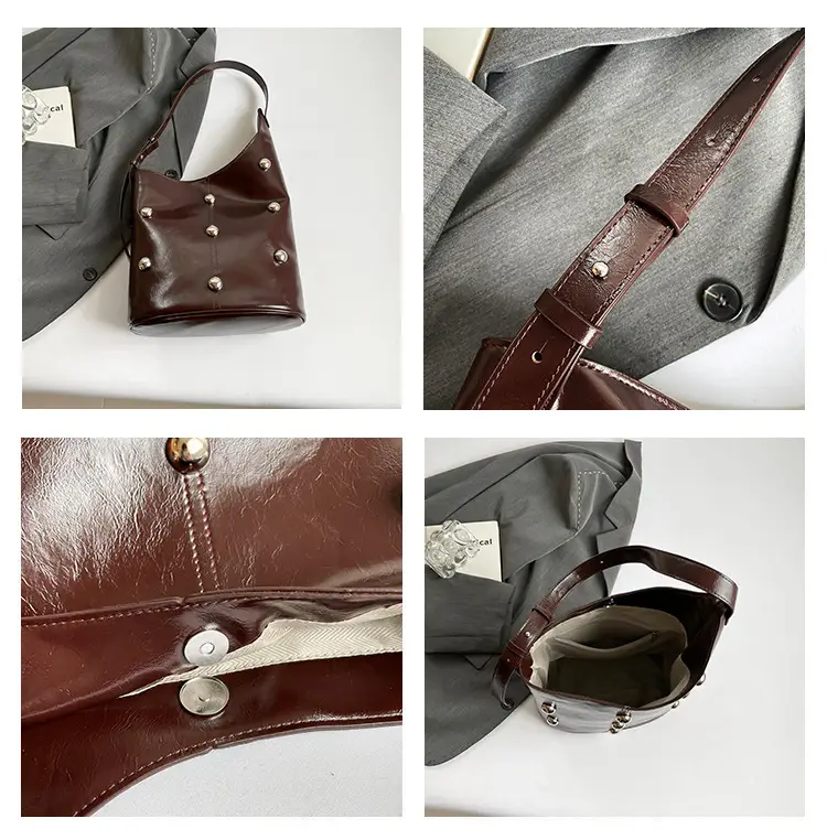 Women's Rivet Bucket Bag Brown Winter 2024 — feature 9