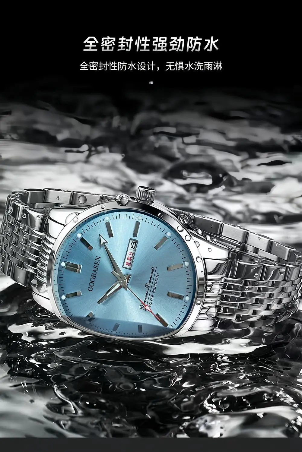 Guberson Men's Stainless Steel Blue Dial Watch — feature 2