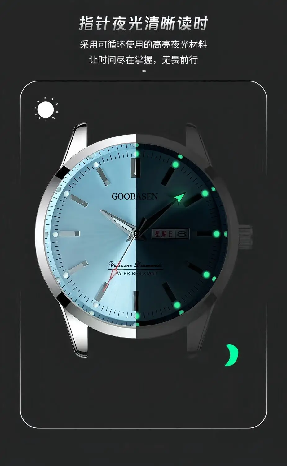 Guberson Men's Stainless Steel Blue Dial Watch — feature 3