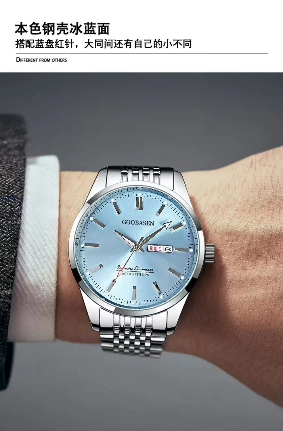 Guberson Men's Stainless Steel Blue Dial Watch — feature 7