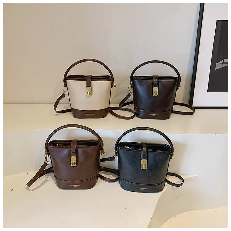 Black Leather Bucket Bag for Women 2024 Winter Shoulder Messenger — feature 1