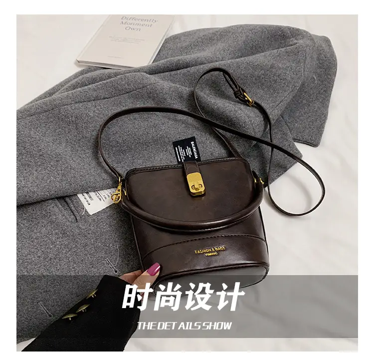 Black Leather Bucket Bag for Women 2024 Winter Shoulder Messenger — feature 3