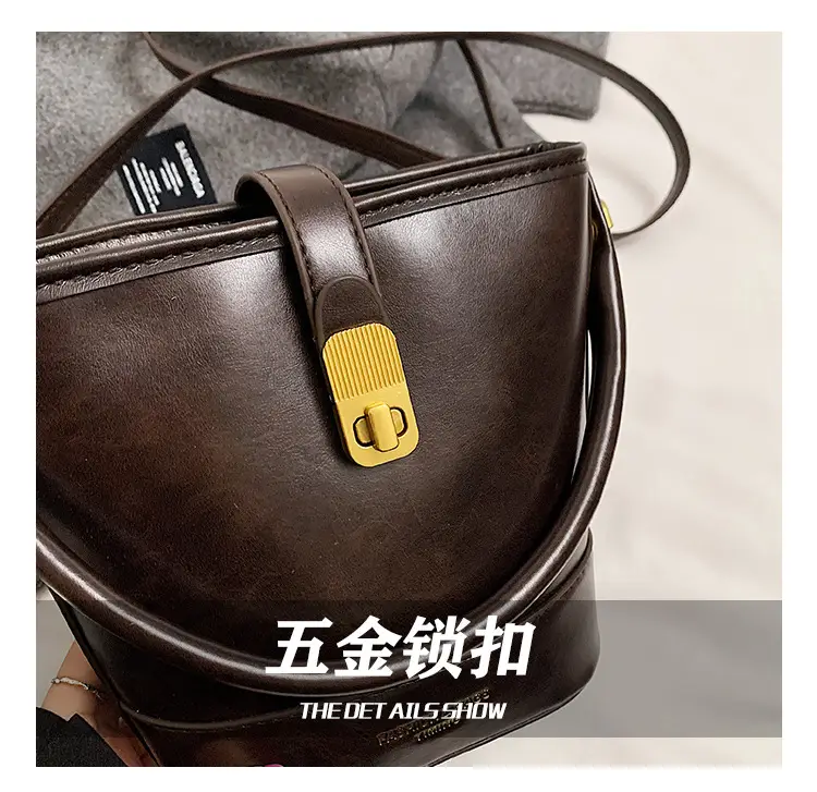 Black Leather Bucket Bag for Women 2024 Winter Shoulder Messenger — feature 5