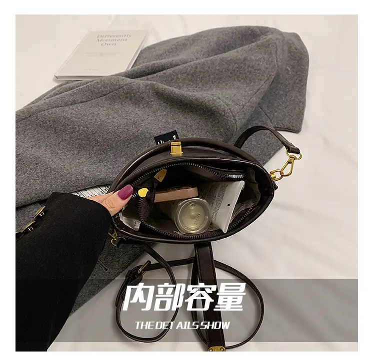 Black Leather Bucket Bag for Women 2024 Winter Shoulder Messenger — feature 7
