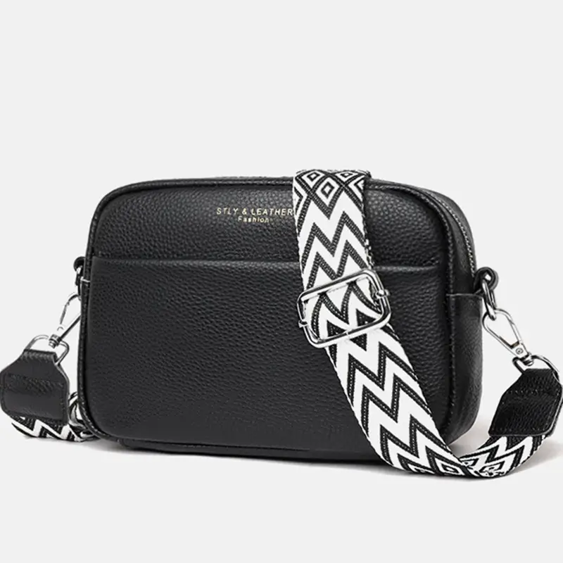 Women's Blue Genuine Leather Crossbody Bag with Vintage Strap