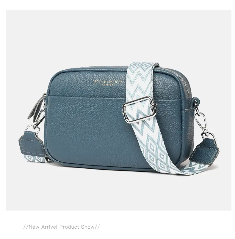 Women's Blue Genuine Leather Crossbody Bag with Vintage Strap — feature 9