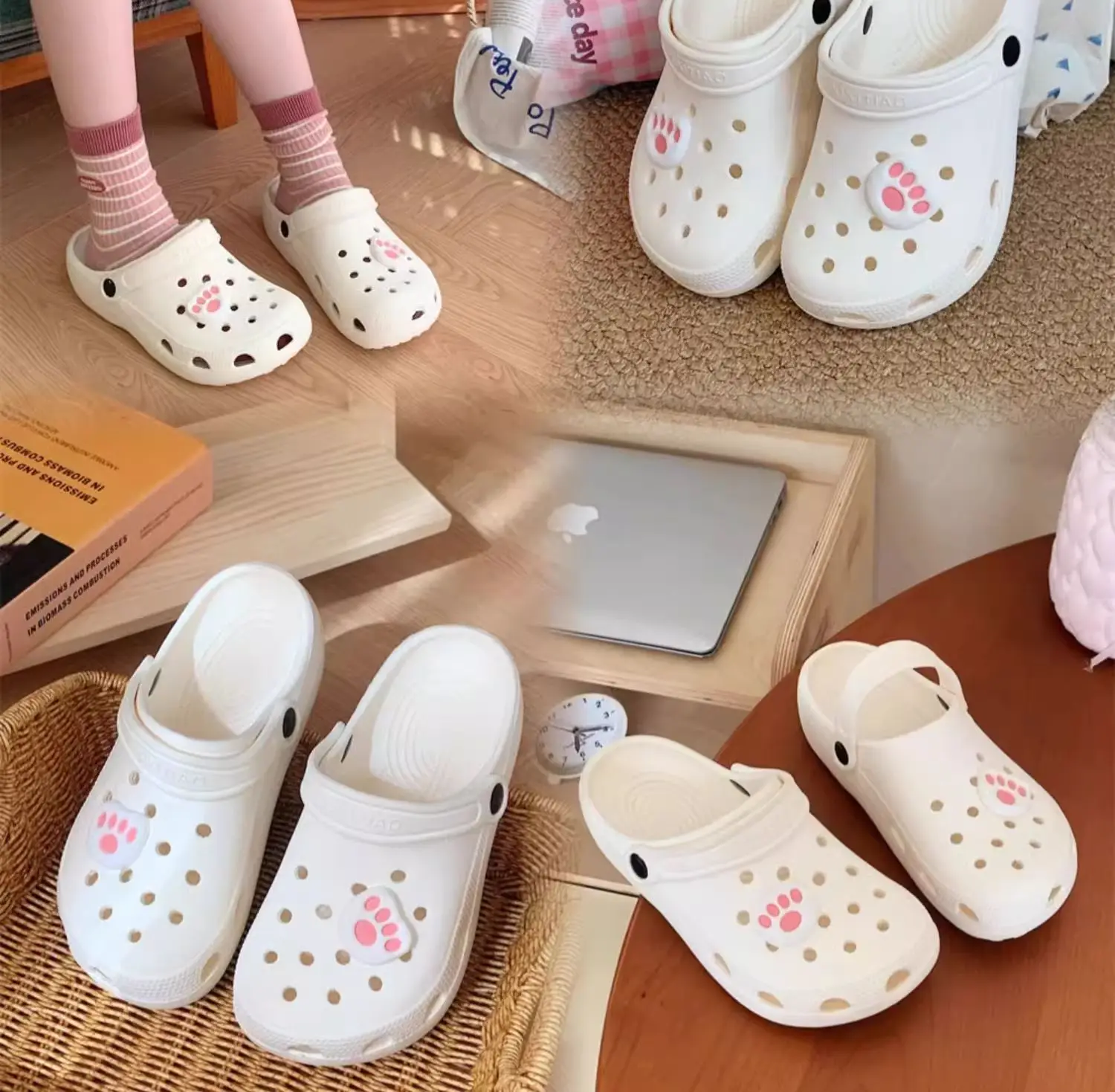Cute White Hole Crocs for Men Women Beach Slippers — feature 14