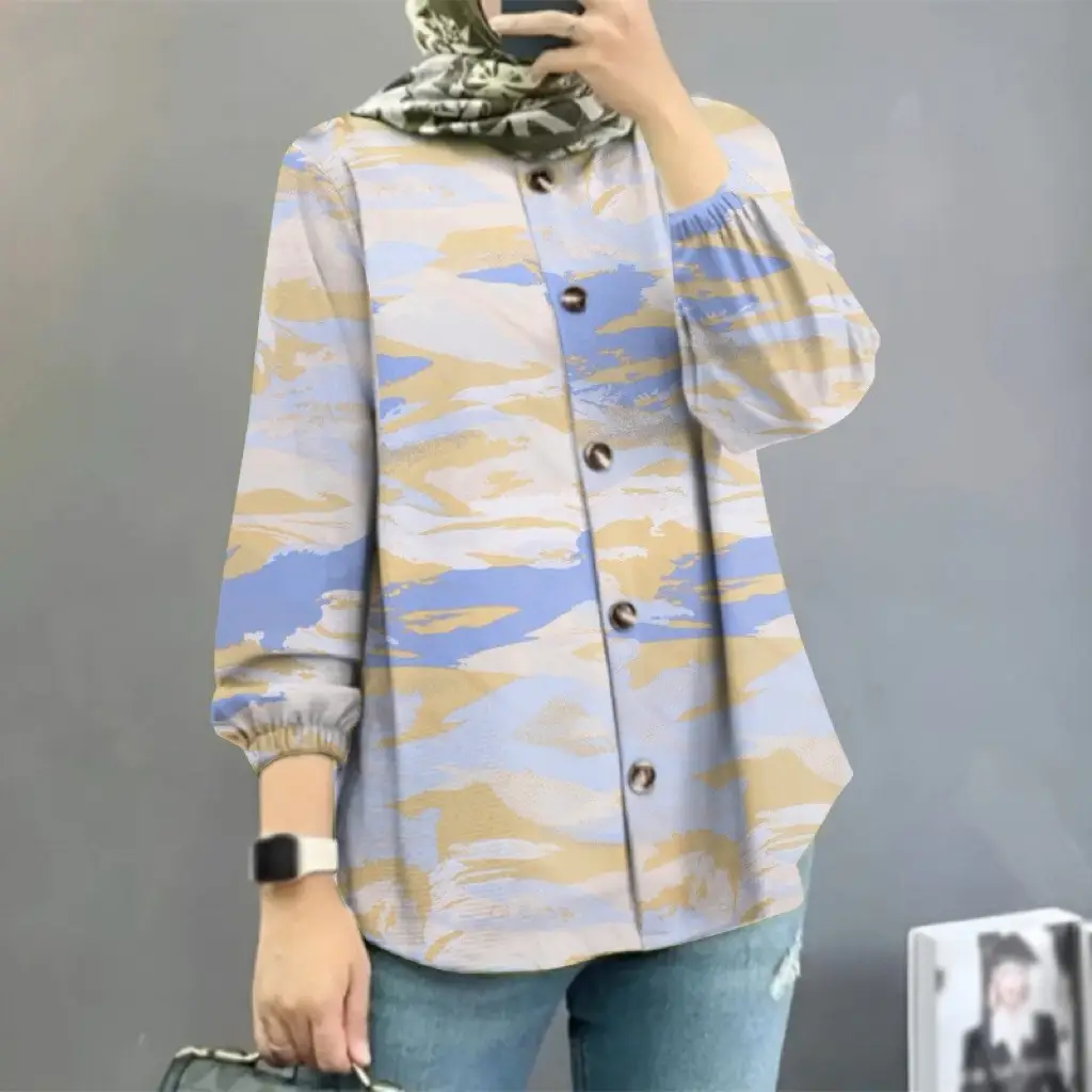 Women Muslim Floral Puff Sleeves Shirt 2025 - Image 5