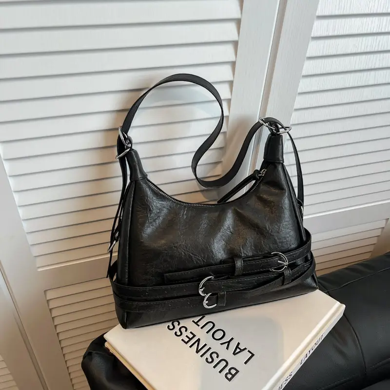 Black Leather Motorcycle Shoulder Bag for Women 2024 - Image 6