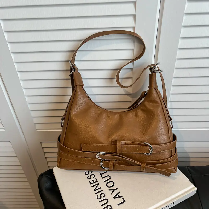 Black Leather Motorcycle Shoulder Bag for Women 2024 - Image 8