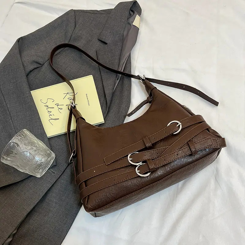 Black Leather Motorcycle Shoulder Bag for Women 2024 - Image 3