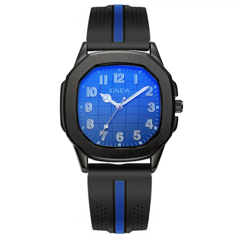 Men's Black Strap Quartz Watch with Blue Dial - Image 7