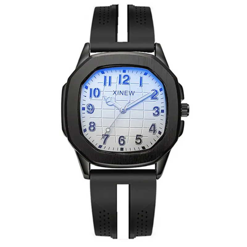 Men's Black Strap Quartz Watch with Blue Dial - Image 2