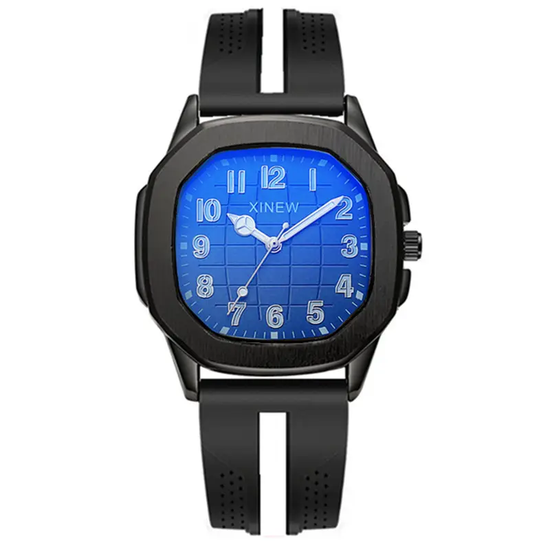 Men's Black Strap Quartz Watch with Blue Dial - Image 3
