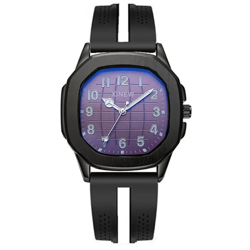 Men's Black Strap Quartz Watch with Blue Dial - Image 4