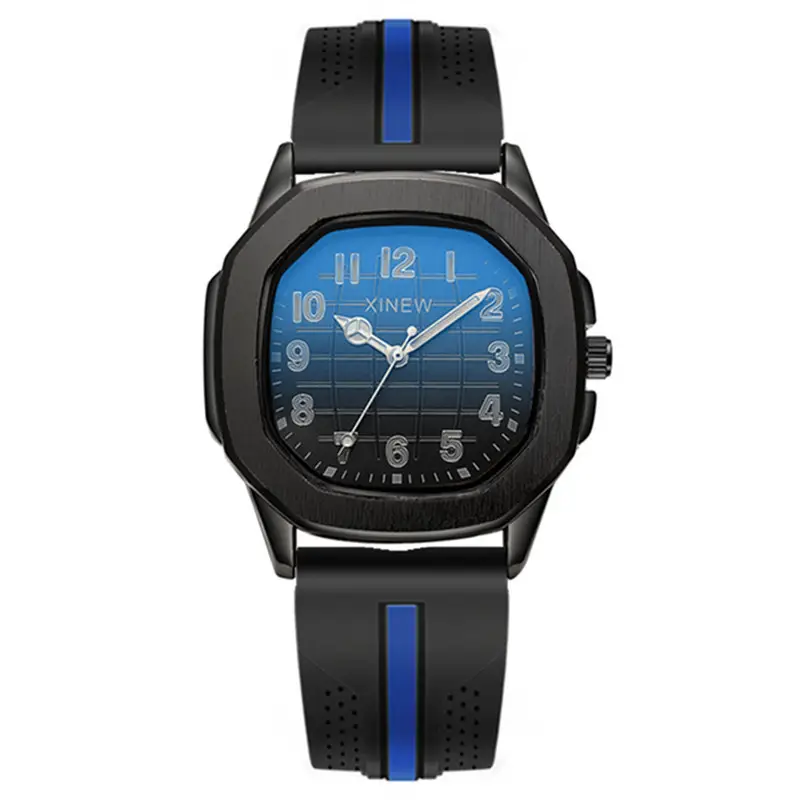 Men's Black Strap Quartz Watch with Blue Dial - Image 5