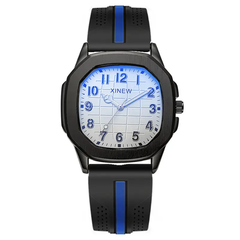 Men's Black Strap Quartz Watch with Blue Dial - Image 6