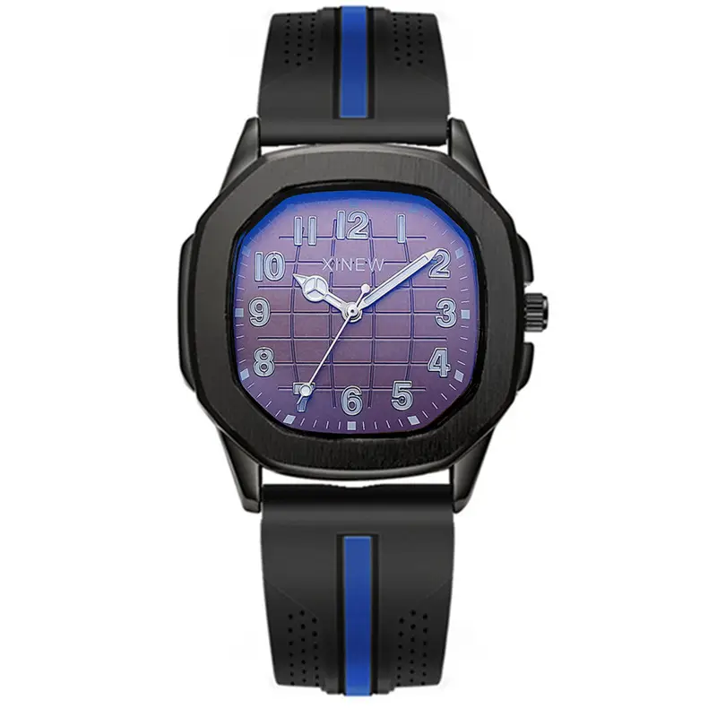 Men's Black Strap Quartz Watch with Blue Dial - Image 8