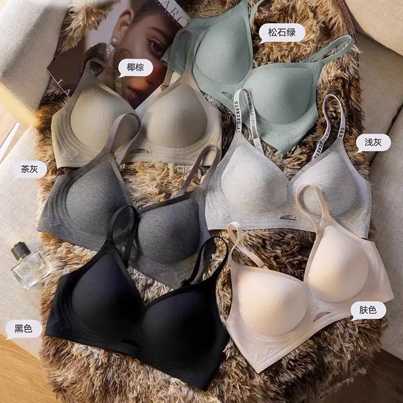 Threaded Push-Up Breast-Retracting Seamless Bra Jelly Glue Soft Support Top-Up Anti-Sagging Cut Out Intimates Women's Large Size